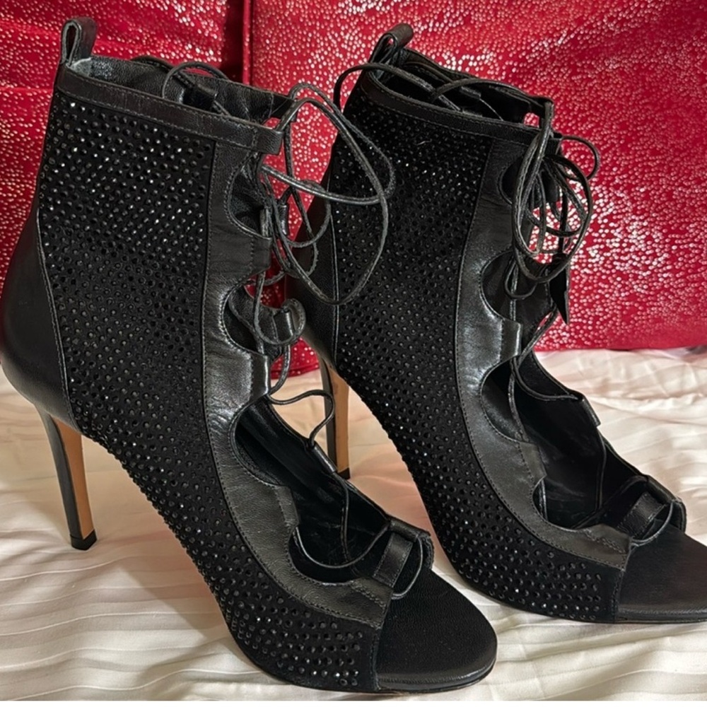 Elegant Black Lace-Up Heels